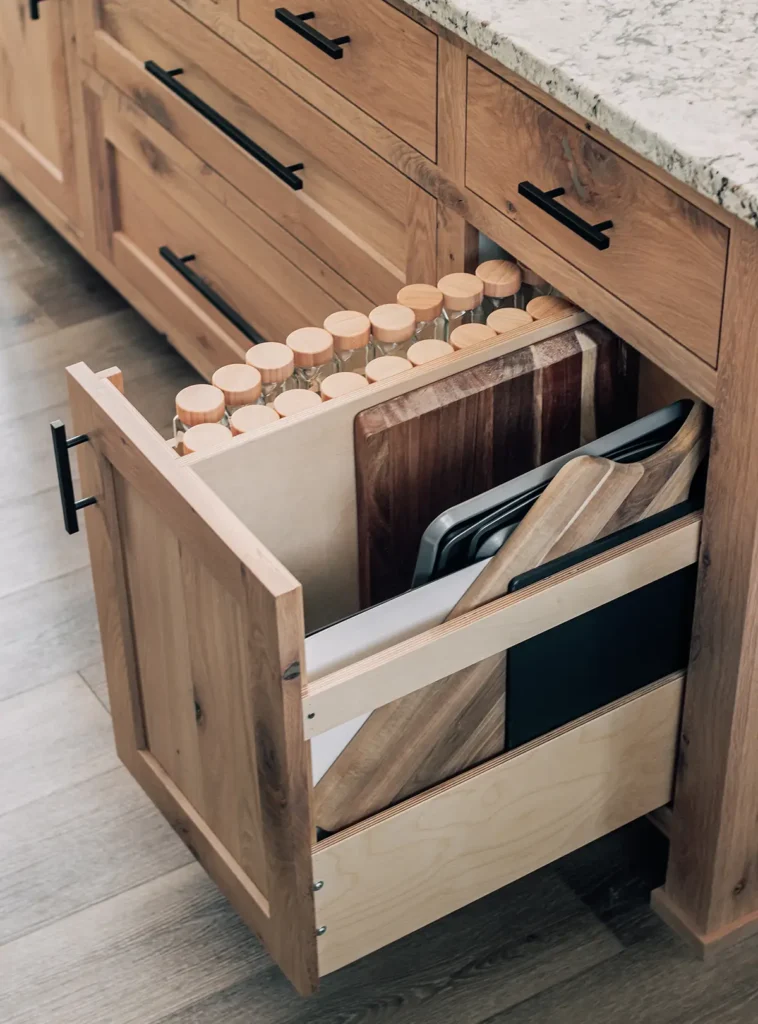 Custom kitchen cabinet spice rack